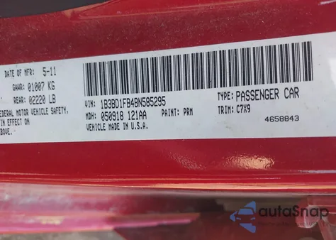 2011 Dodge Avenger Mainstreet z USA, uszkodzony, nr VIN 1B3BD1FB4BN585295